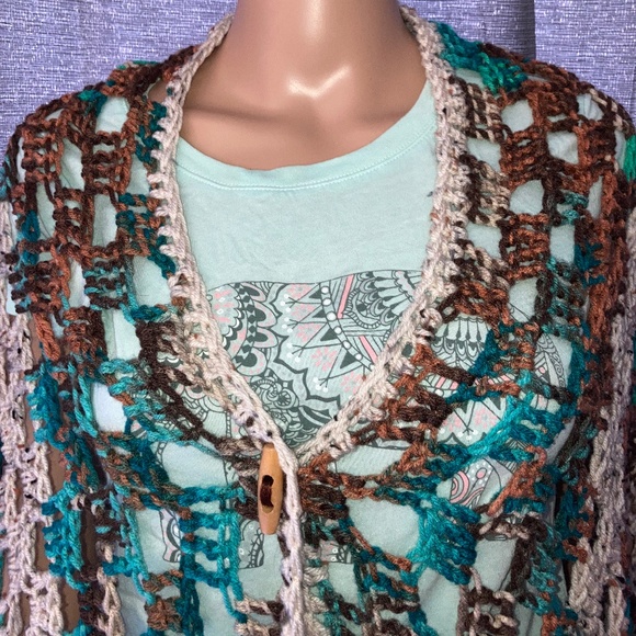 Crocheted Multi-way Poncho Wrap Scarf OOAK! - Picture 2 of 15